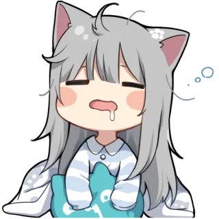 😴 611eab80 애니메이션, 고양이, 졸린, 귀여운, 베개, 카와이 telegram sticker