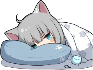 😪 9e9210fa 애니메이션, 네코미미, 카와이, 귀여운, 졸린, 베개, 담요, 치비 telegram sticker