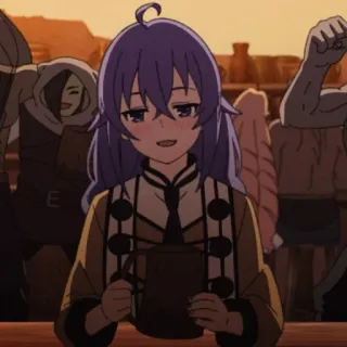 😍 153f2cf7 애니메이션, 캐릭터, 보라색 머리, 판타지, 미소 whatsapp sticker