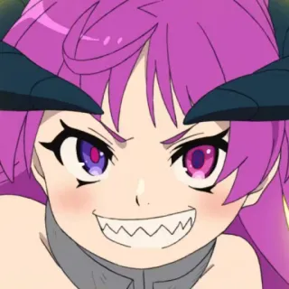 😁 aa3c5570 애니메이션, 악마, 뿔, 보라색 머리, 화난, 여성 whatsapp sticker