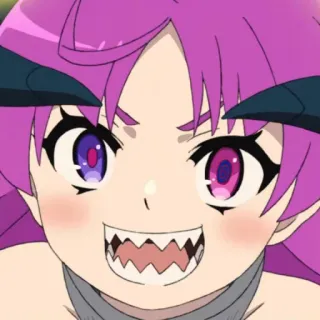 😄 b1af0476 애니메이션, 악마, 소녀, 뿔, 보라색 머리, 악 whatsapp sticker