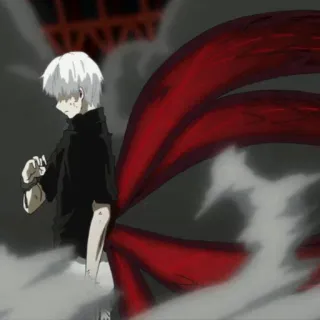 💉 987e1aee Ken Kaneki Tokyo Ghoul Аниме, Гуль, Кен Канеки, Токийский гуль, Белые волосы, Красный кагуне telegram sticker