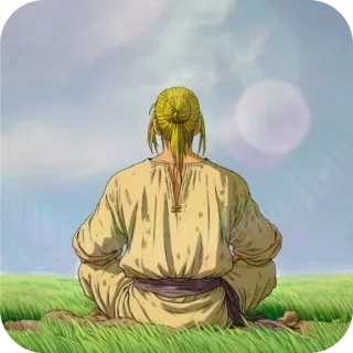 🏞 139febd3 meditazione, seduto, erba, cielo, vista da dietro, pacifico telegram sticker
