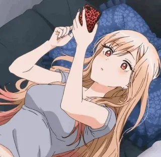 📓 f99fd708 Anime, Cô gái, Tóc vàng, Điện thoại, Nằm, Hoạt hình telegram sticker