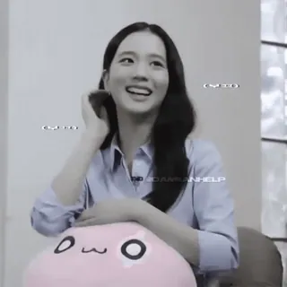 ❄️ de79ec31 HELP woman, smiling, black and white, person, indoors, clothing, portrait whatsapp sticker