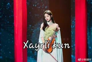 ☺ f303139d Xayrli kun saudação, violino, mulher, performance, vestido, música whatsapp sticker