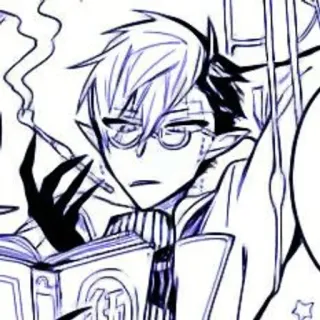🫐 9ea42b95 Anime-Stil, Charakter, Brille, Rauchen, Buch telegram sticker