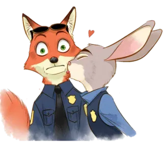 😘 044ad31d Nick Wilde Zootopia zootopia, nick wilde, judy hopps, cartoon, fox, bunny, police, officer telegram sticker