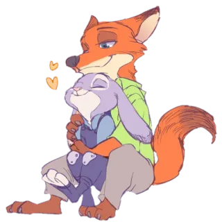 😍 2b37a149 Judy Hopps and Nick Wilde Zootopia Zootopia, Judy Hopps, Nick Wilde, bunny, fox, cartoon, animated, friendship, hug telegram sticker