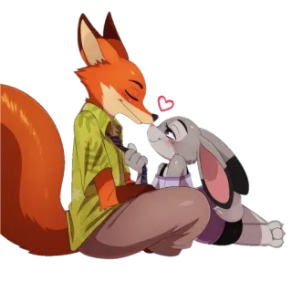 😽 2da55a90 Nick Wilde, Judy Hopps Zootopia cartoon, fox, rabbit, love, cute, animation telegram sticker