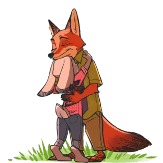 👐 6ef66ed0 Nick Wilde Zootopia cartoon, fox, bunny, hug, zootopia, animated telegram sticker
