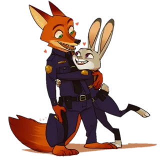 ☺️ 99d52fbd Nick Wilde, Judy Hopps Zootopia fox, rabbit, officer, police, hug, zootopia telegram sticker