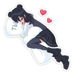 🥰 541ebf86 ты anime girl, pillow, cute, hearts, kawaii, hugging telegram sticker