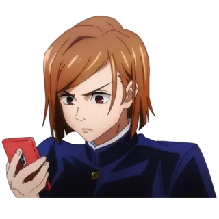 😠 6f26d36a Nobara Kugisaki Jujutsu Kaisen Anime, Nobara Kugisaki, Jujutsu Kaisen, Telefone, Personagem telegram sticker