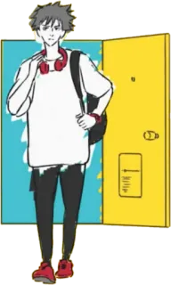 😒 dd3d04ab 动漫, 人物, 耳机, 休闲, 学生, 门 whatsapp sticker