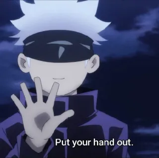 ☁️ 79b10c3f Gojo Satoru Jujutsu Kaisen Put your hand out. Аниме, Годжо, Магическая битва, Сатору whatsapp sticker