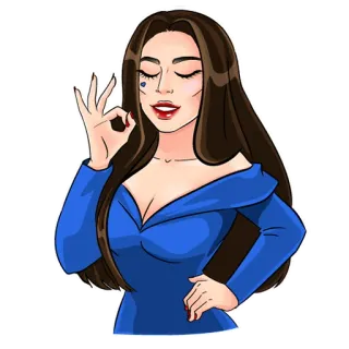 👌 43f0423f Frau, blaues Kleid, Cartoon, Okay-Zeichen, Mädchen, Brünette, Schönheit, Mode whatsapp sticker