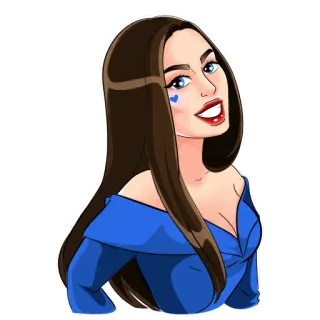 😊 e0695c68 Cartoon, Frau, Sticker, Mädchen, Blau, Augen, lange Haare whatsapp sticker