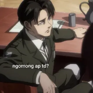☕ 2cf912a3 Levi Ackerman Attack on Titan ngomong ap td? อนิเมะ, ผ่าพิภพไททัน, รีไวล์ แอคเคอร์แมน, การ์ตูน, มีม whatsapp sticker