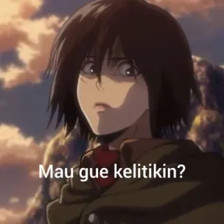 ☕ 652cf34b Mikasa Ackerman Attack on Titan Mau gue kelitikin? อนิเมะ, ผ่าพิภพไททัน, มิคาสะ แอคเคอร์แมน, การ์ตูน, มีม, ตลก, ตัวละคร whatsapp sticker