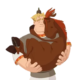 😌 199ed8f4 мужчина, лошадь, объятие, мультфильм, дружба whatsapp sticker
