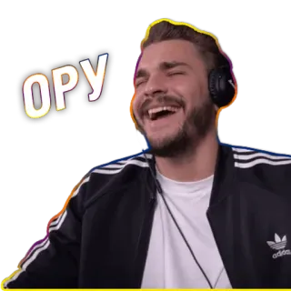 😂 81e89346 ОРУ man, headphones, laughing, jacket, russian telegram sticker