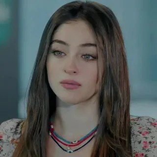 🍓 58c03380 ผู้หญิง, ภาพเหมือน, ผมสีน้ำตาลเข้ม, สร้อยคอ, คน telegram sticker