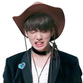 😫 1046c592 orang, topi koboi, ekspresi wajah, pria, k-pop, jungkook, penyanyi telegram sticker