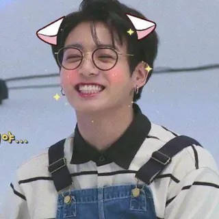 😁 2d5f9a77 야... orang, senyum, kacamata, telinga kucing, imut, K-pop, Jungkook telegram sticker