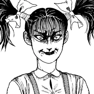 😊 2c3aaf2c 恐怖, 漫画, 诡异, 女孩, 可怕, 娃娃, 伊藤润二 telegram sticker