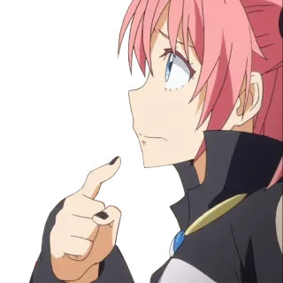 🤔 5c1d718e Milim Nava That Time I Got Reincarnated as a Slime Anime, Karakter, Milim Nava, Rambut pink, Serius, Menunjuk telegram sticker