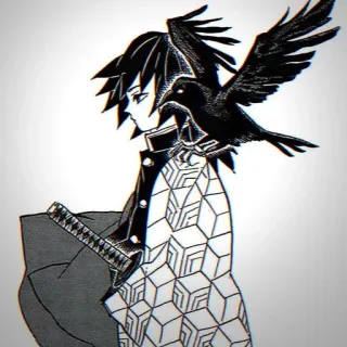 😐 a2e8fa71 Giyu Tomioka Demon Slayer 애니메이션, 귀멸의 칼날, 토미오카 기유, 검, 까마귀, 만화 telegram sticker