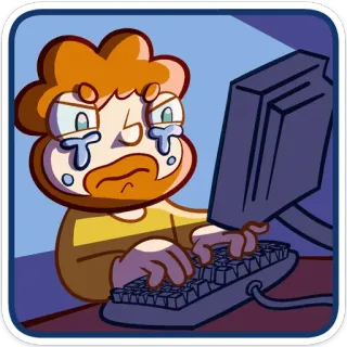 😭 5eaa8139 cartoon, crying, computer, sad, frustration, online, internet whatsapp sticker