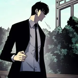 ☠ d6ba5475 Sung Jinwoo Solo Leveling Anime, Manhwa, Personagem, Terno preto, Sung Jinwoo, Solo Leveling telegram sticker