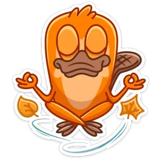 🧘‍♂ 4286fd98 ornitorinco, cartone animato, meditazione, zen, foglie, arancione, animale, adesivo telegram sticker