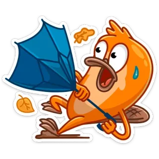 ☂️ 5f0de149 uccello, ombrello, vento, autunno, cartone animato, spaventato, autunno telegram sticker