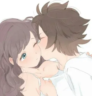 😙 24c4b9b9 anime, couple, kiss, romantic, cartoon, love whatsapp sticker