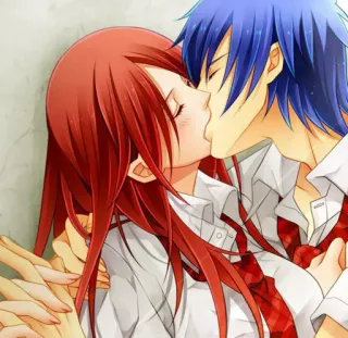 😚 beb6062e anime, kiss, romance, love, couple, cartoon whatsapp sticker