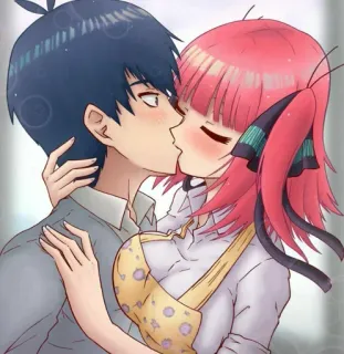 😙 c4d13d97 anime, kiss, romance, couple, affection, cartoon whatsapp sticker