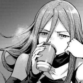 🕊 5be23573 женщина, пьет, манга, аниме, кофе, скучно, иллюстрация telegram sticker