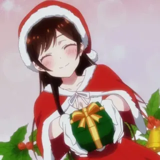 😊 6ab01522 Anime, Weihnachten, Geschenk, Mädchen, Weihnachtsmann, Rot telegram sticker
