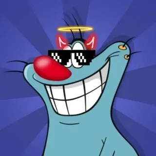 🕶️ 3c72405e Oggy Oggy and the Cockroaches cartoon, oggy, character, funny, glasses, halo, devil horns whatsapp sticker