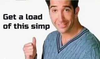 🚶 88010d70 Get a load of this simp meme, simp, internet slang, humor, thumbs up, friends whatsapp sticker