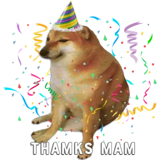 🎉 b84dc02a THANKS MAM doge, dog, meme, birthday, party, celebration, thanks, mam whatsapp sticker