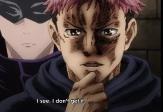 🔲 d5fd128d I see. I don't get it. anime, character, face, confused whatsapp sticker