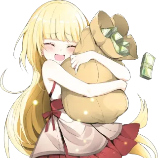 💰 6b53f1e4 Anime, Chica, Dinero, Bolso, Rubia, Linda, Riqueza whatsapp sticker
