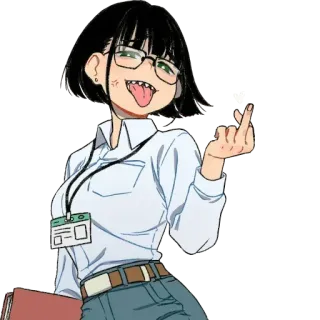 🖕 baec2933 chica anime, dedo corazón, gafas, sacando la lengua, ilustración, dibujo animado whatsapp sticker