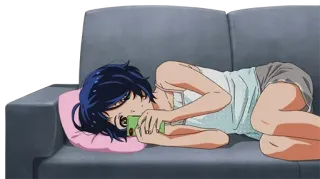 🛋 30bc7dc2 Anime, Sofa, Berbaring, Telepon, Gadis telegram sticker