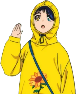 👋 5926c780 anime, hoodie kuning, bunga matahari, karakter kartun, imut, cewek telegram sticker