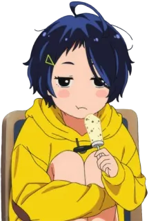 😒 86153351 anime, gadis, es krim, imut, hoodie kuning, karakter telegram sticker